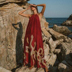 Fara Boutique Nara Satin Mystic Serpent Dress in Red Small/Medium